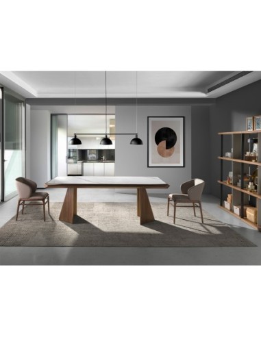 Mesa comedor rectangular mármol porcelánico y...