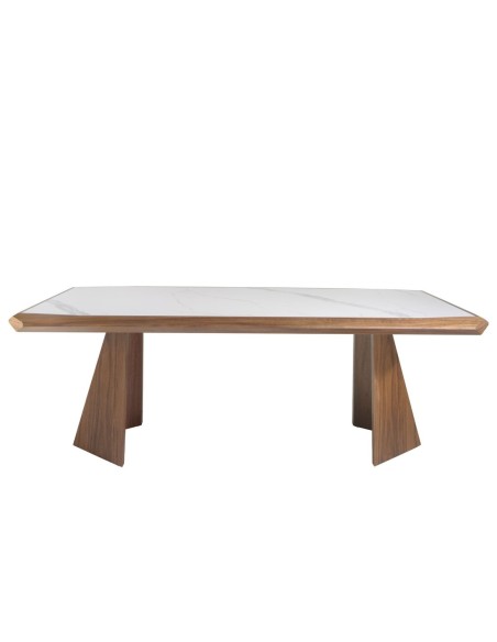 Mesa comedor rectangular mármol porcelánico y nogal