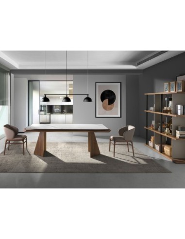 Mesa comedor rectangular mármol porcelánico y...