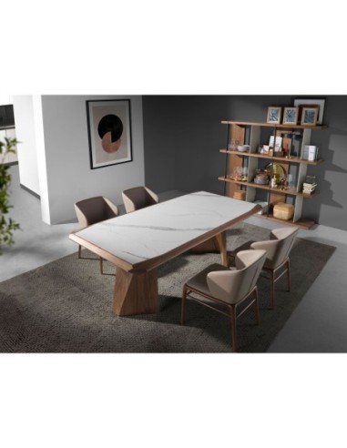 Mesa comedor rectangular mármol porcelánico y...