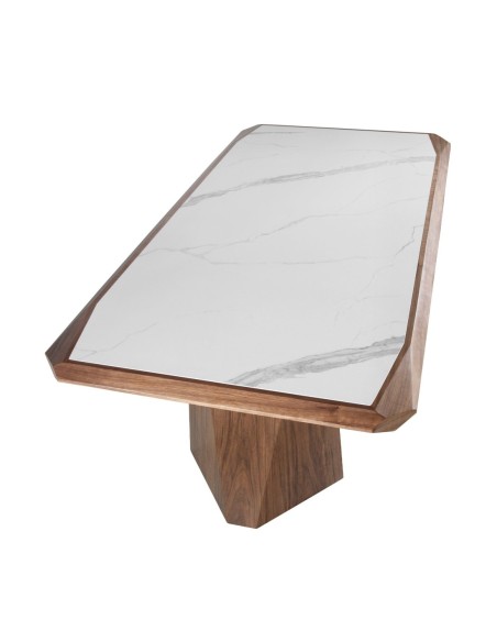 Mesa comedor rectangular mármol porcelánico y nogal