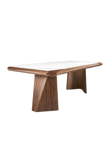 Mesa comedor rectangular mármol porcelánico y nogal