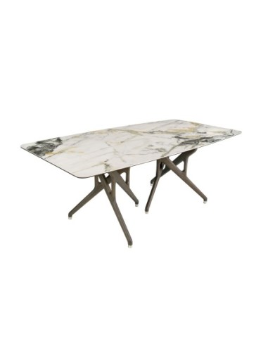 Mesa comedor rectangular mármol porcelánico y...