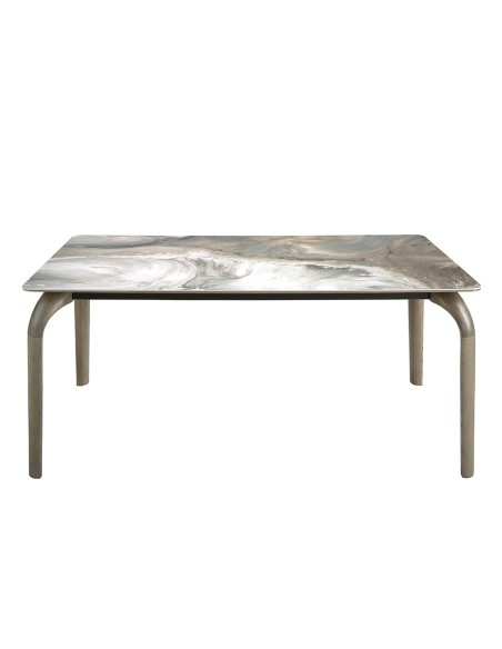 Mesa comedor rectangular mármol porcelánico y roble ceniza