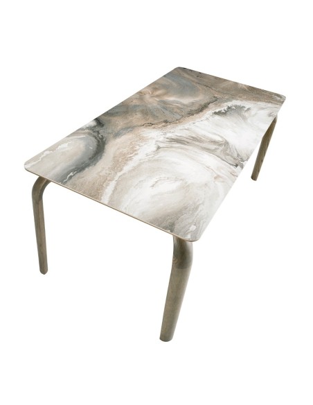 Mesa comedor rectangular mármol porcelánico y roble ceniza