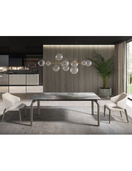 Mesa comedor rectangular mármol porcelánico y roble ceniza