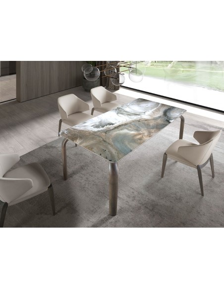 Mesa comedor rectangular mármol porcelánico y roble ceniza