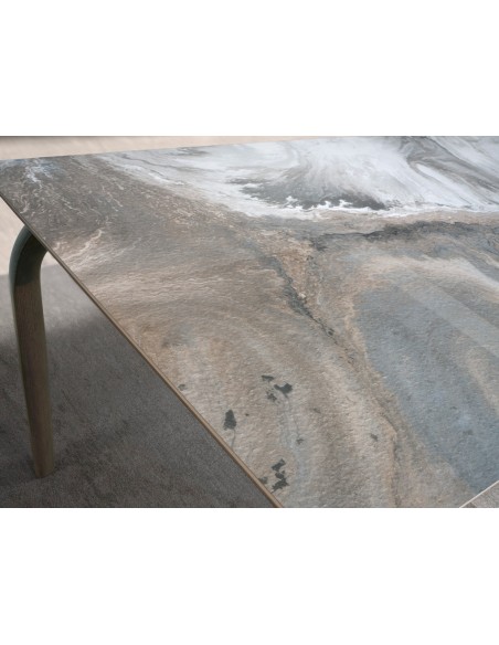 Mesa comedor rectangular mármol porcelánico y roble ceniza