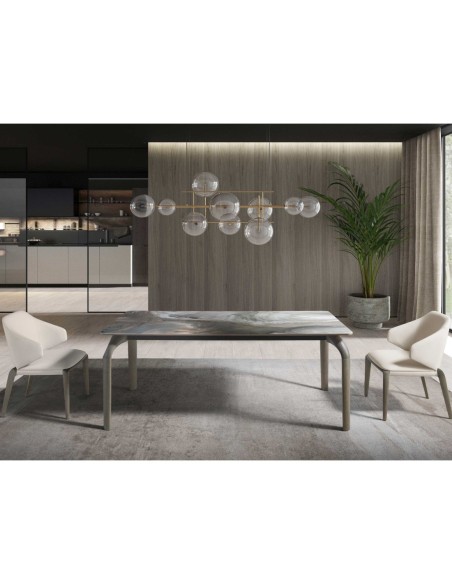 Mesa comedor rectangular mármol porcelánico y roble ceniza