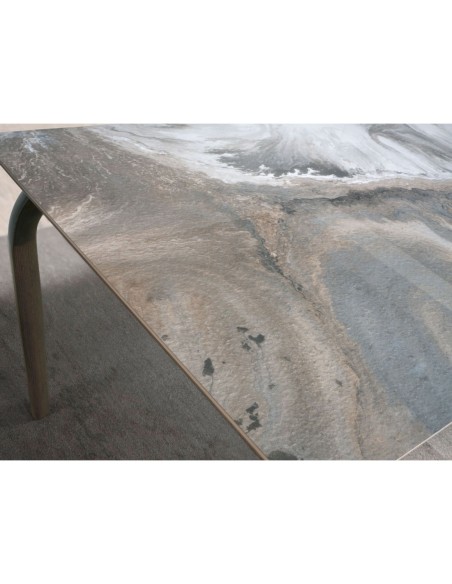 Mesa comedor rectangular mármol porcelánico y roble ceniza
