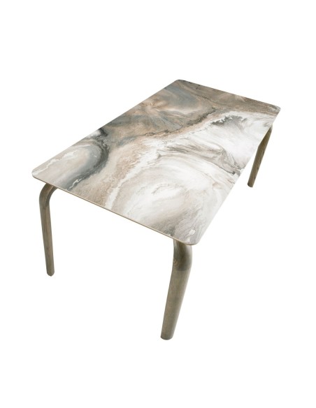 Mesa comedor rectangular mármol porcelánico y roble ceniza