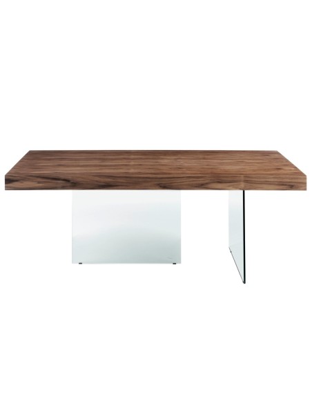 Mesa comedor rectangular nogal y cristal templado