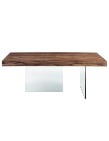 Mesa comedor rectangular nogal y cristal templado
