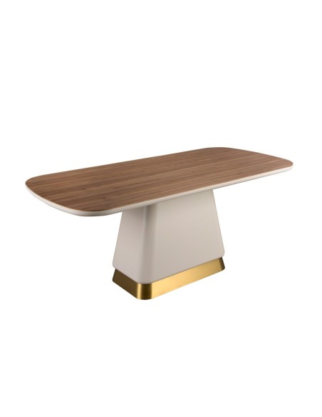 Mesa comedor rectangular nogal y madera beige