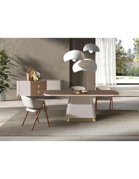 Mesa comedor rectangular nogal y madera beige