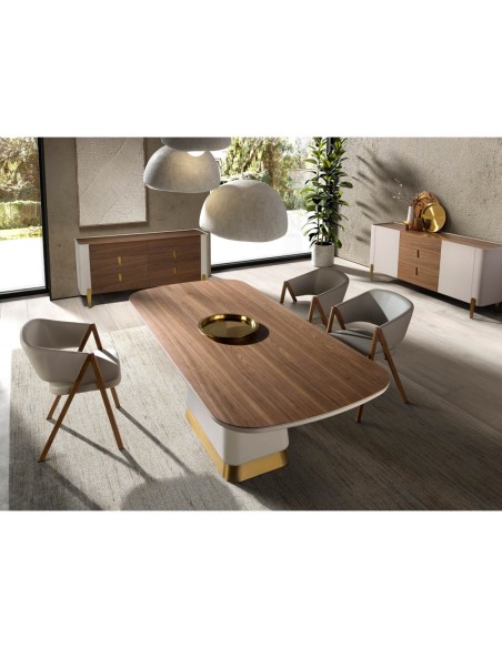 Mesa comedor rectangular nogal y madera beige