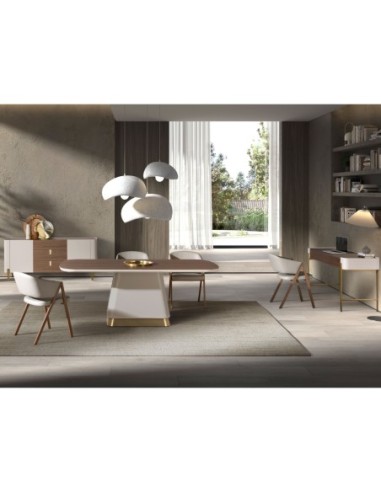 Mesa comedor rectangular nogal y madera beige