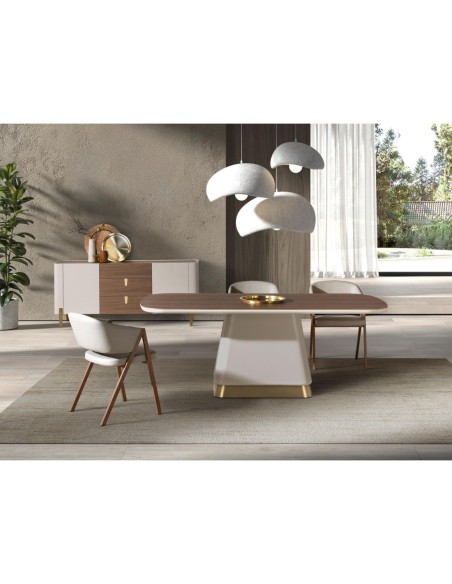 Mesa comedor rectangular nogal y madera beige