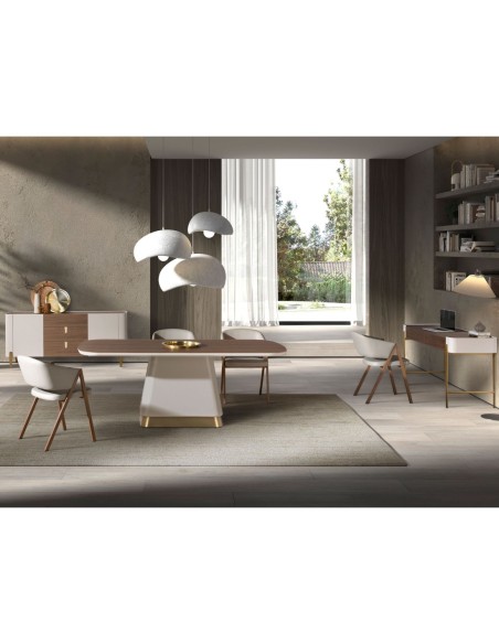 Mesa comedor rectangular nogal y madera beige