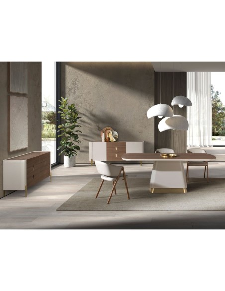 Mesa comedor rectangular nogal y madera beige