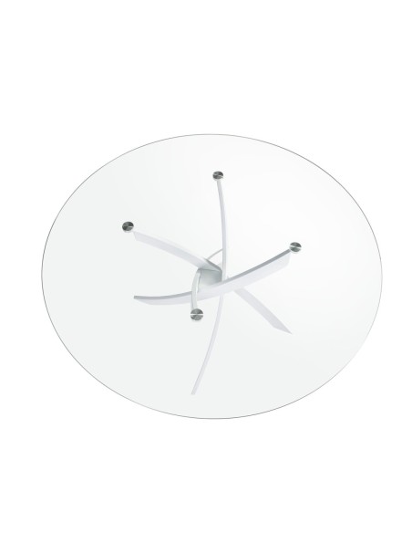 Mesa comedor redonda cristal templado y acero blanco