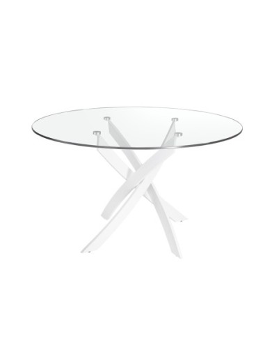 Mesa comedor redonda cristal templado y acero...