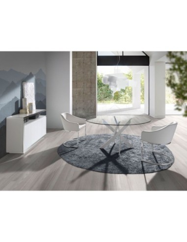 Mesa comedor redonda cristal templado y acero...