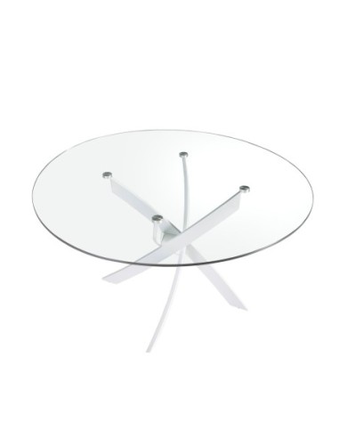Mesa comedor redonda cristal templado y acero...