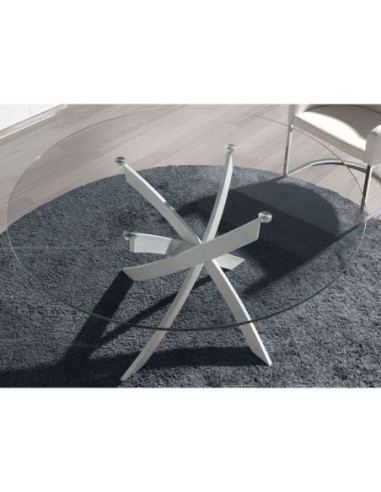 Mesa comedor redonda cristal templado y acero...