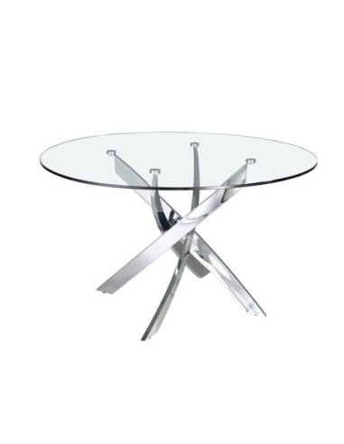 Mesa comedor redonda cristal templado y acero...