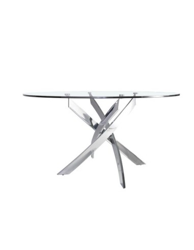 Mesa comedor redonda cristal templado y acero...