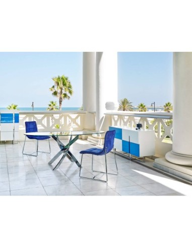 Mesa comedor redonda cristal templado y acero...