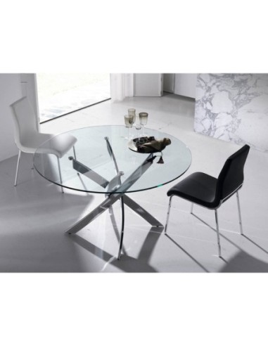 Mesa comedor redonda cristal templado y acero...