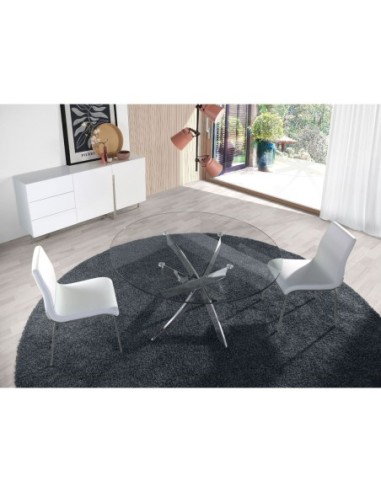 Mesa comedor redonda cristal templado y acero...