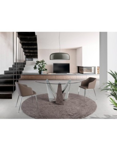 Mesa comedor redonda cristal templado y acero...