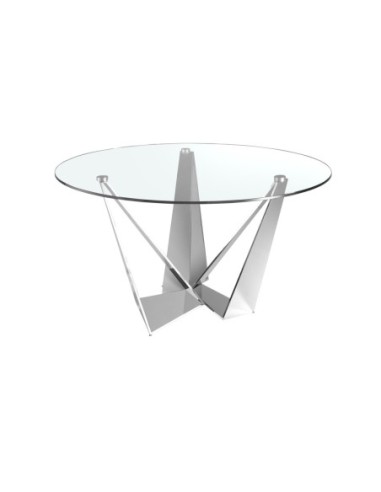 Mesa comedor redonda cristal templado y acero...