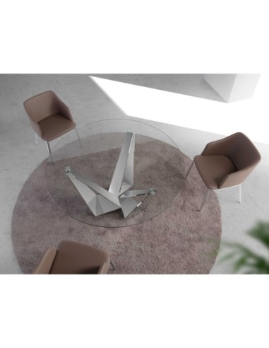 Mesa comedor redonda cristal templado y acero...