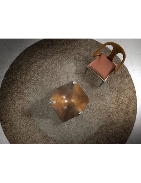 Mesa comedor redonda cristal templado y nogal