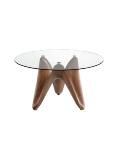 Mesa comedor redonda cristal templado y nogal