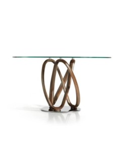 Mesa comedor redonda cristal templado y nogal 2