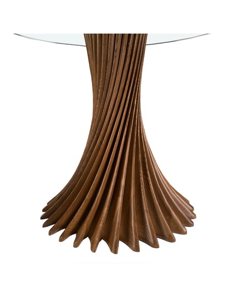 Mesa comedor redonda cristal templado y nogal