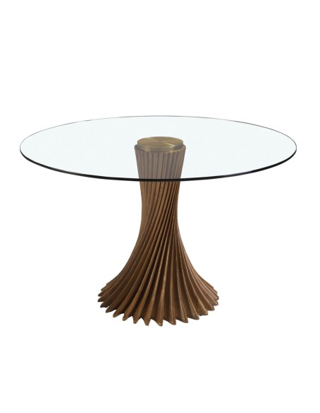 Mesa comedor redonda cristal templado y nogal