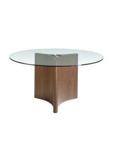 Mesa comedor redonda cristal templado y nogal 2
