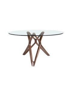 Mesa comedor redonda cristal templado y nogal