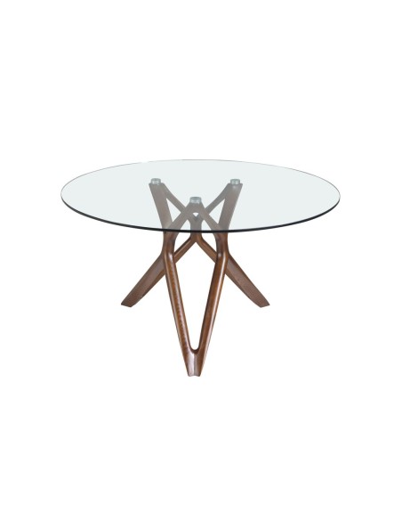 Mesa comedor redonda cristal templado y nogal