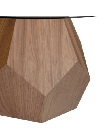 Mesa comedor redonda cristal templado y nogal