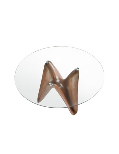 Mesa comedor redonda cristal templado y nogal