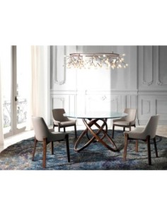 Mesa comedor redonda cristal templado y nogal 2