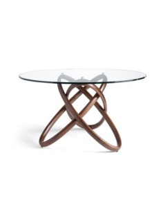 Mesa comedor redonda cristal templado y nogal
