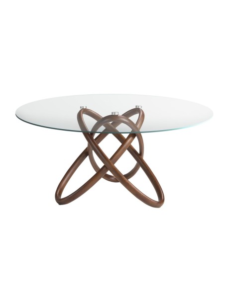 Mesa comedor redonda cristal templado y nogal